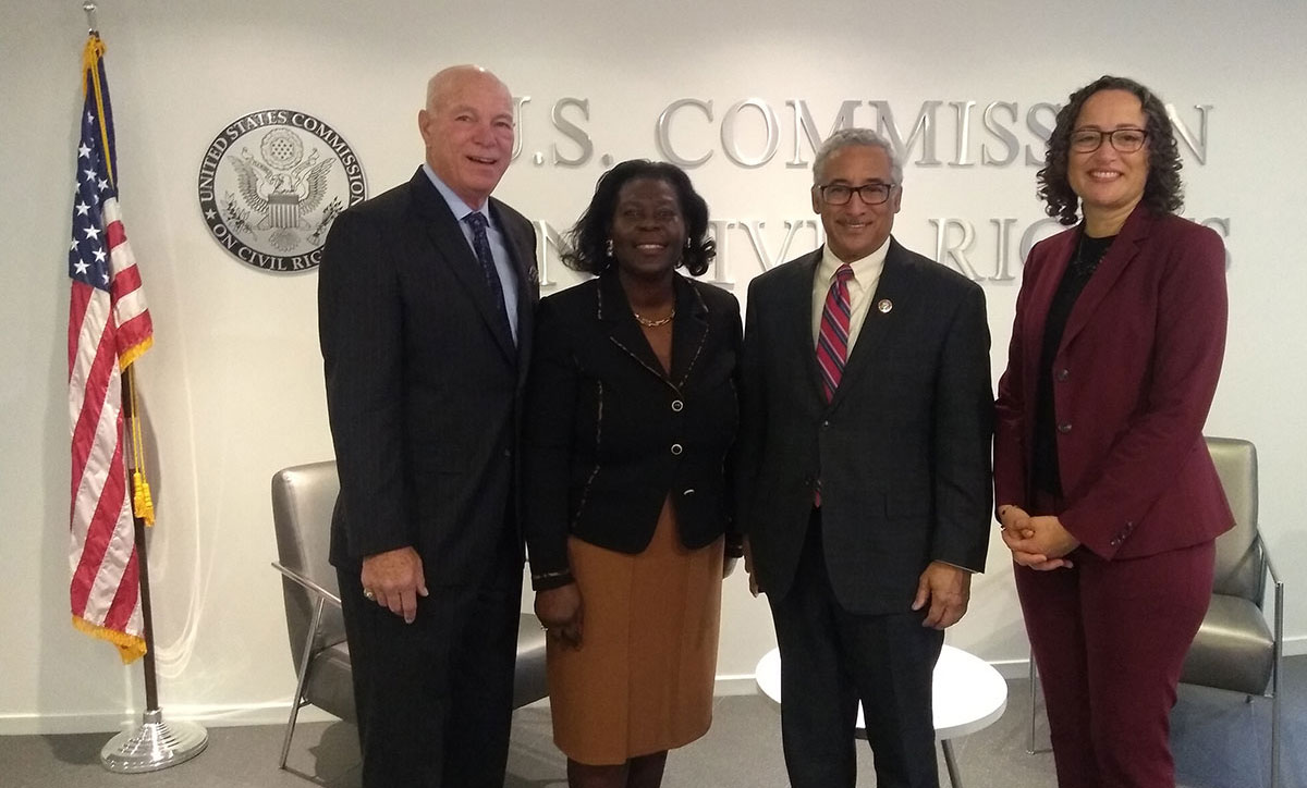 U.S. Representative Bobby Scott with Chair Catherine E. Lhamon, Vice Chair Patricia Timmons-Goodson, and Commissioner David Kladney at the Commission’s briefing on subminimum wages for people with disabilities, November 2019