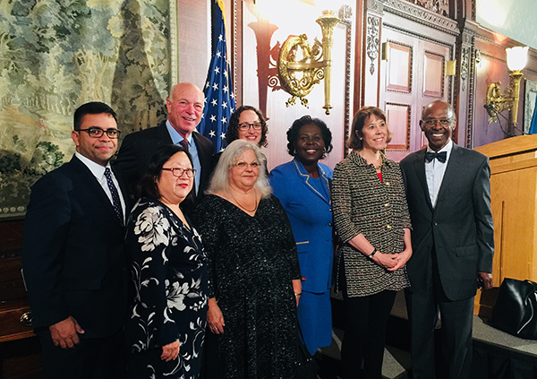 At our 60th anniversary commemoration at the Library of Congress, Chair Lhamon; Vice Chair Timmons-Goodson; Commissioners Adegbile, Heriot, Kladney, and Narasaki; and former Chair William Allen spoke with Susan Bro, Co-Founder and Director of the Heather Heyer Foundation, November 2017